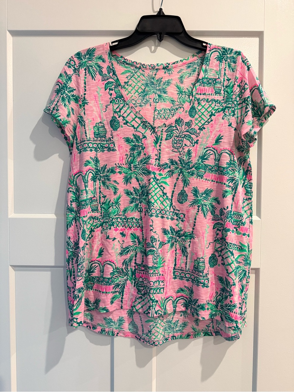 Lilly Pulitzer Pink Tee with Green Palm Print